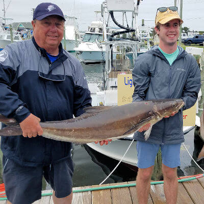 Father and Son team with big Cobia caught near Hatteras Inlet.